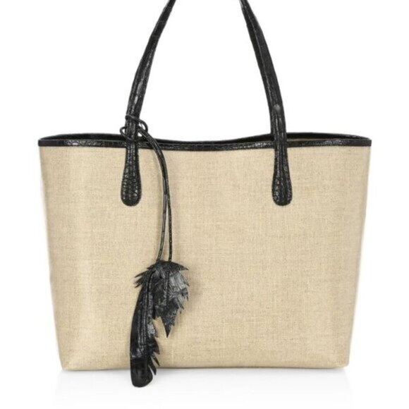 Nancy Gonzalez Medium Erica Linen & Crocodile Trim Tote - Picture 1 of 11